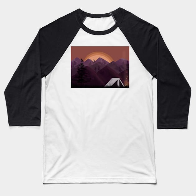 Purple Mountains Camping in the Evening Baseball T-Shirt by themarementality